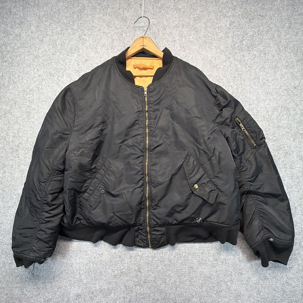 Vintage Alpha Industries MA-1 Jacket Mens 2XL Black Bomber Thrashed Broken Zip